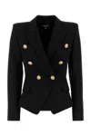 Balmain Double-breasted Grain De Poudre Wool Blazer In Black