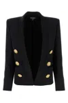 Balmain Cropped Grain De Poudre Edge-to-edge Jacket With 6 Buttons In Noirnoir