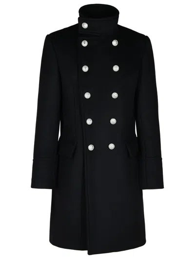 Balmain Black Wool Blend Coat