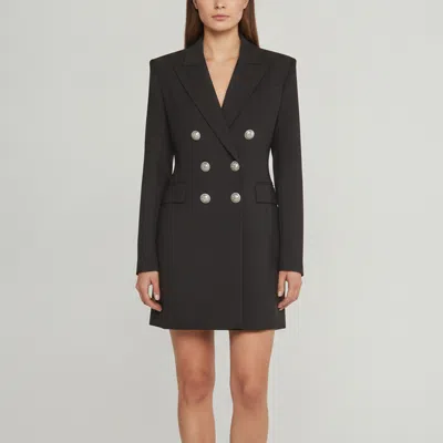 Pre-owned Balmain Black Wool Blend Double Breasted Blazer Dress M