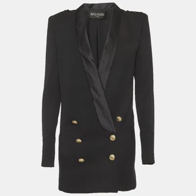Pre-owned Balmain Black Wool Blend Double Breasted Blazer Mini Dress S