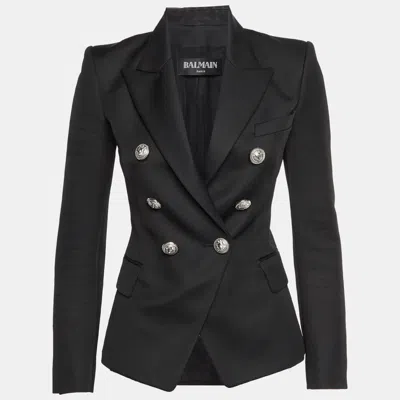 Pre-owned Balmain Black Wool Blend Double Breasted Blazer S