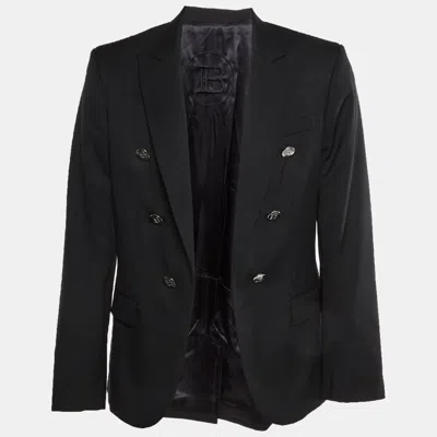 Pre-owned Balmain Black Wool Blend Open Front Blazer L