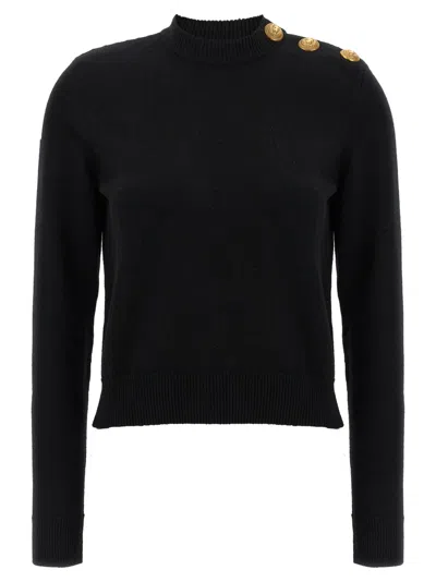 BALMAIN BLACK WOOL BUTTON SWEATER