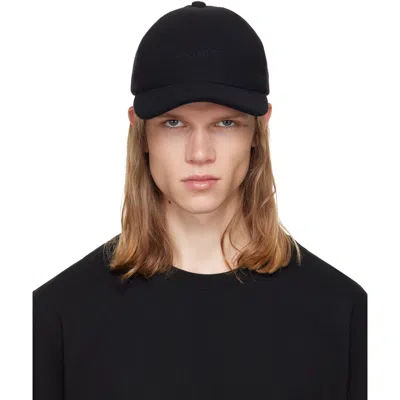 Balmain Black Wool Cap In Red
