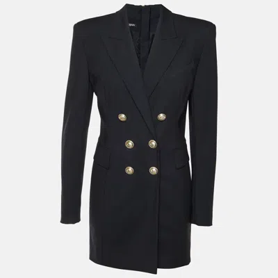 Pre-owned Balmain Black Wool Double Breasted Blazer Dress M
