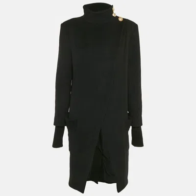 Pre-owned Balmain Black Wool Felt High Neck Coat M