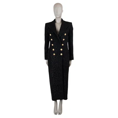 Pre-owned Balmain Black Wool Fuzzy Glitter Military Coat Jacket 36 Xs