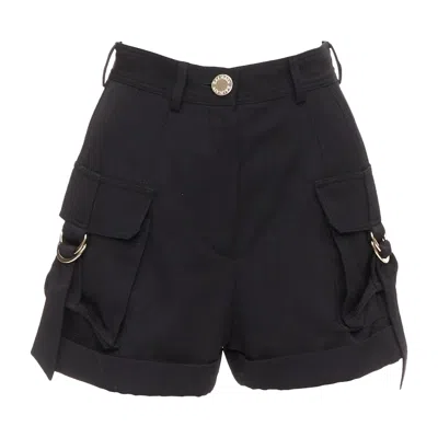 Pre-owned Balmain Black Wool Gold Logo Button Pocketed Cargo Shorts Fr36 S