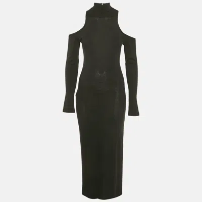 Pre-owned Balmain Black Wool Knit Cold-shoulder Maxi Dress M