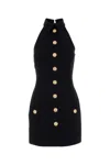 Balmain Black Dress With Pointed Collar And Logo Buttons On The Front