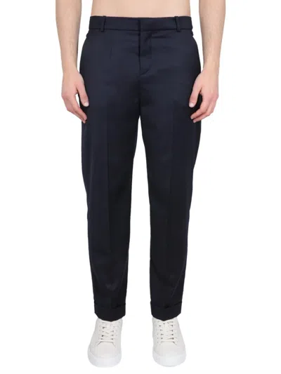 Balmain Black Wool Straight Leg Pants In Blue