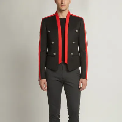 Pre-owned Balmain Black Wool Striped Button Embellished Jacket Xs In Navy Blue