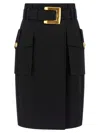 Balmain Structured Midi Wrap Skirt In Black