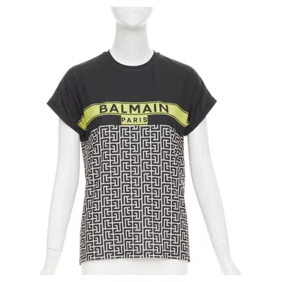 Pre-owned Balmain Black Yellow Logo Graphic Printed Rolled Sleeves Tshirt Xs