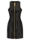 Balmain Long Leather Dress Zip Detail In Black