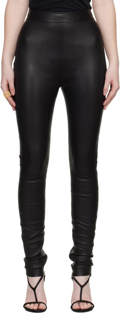 Balmain Black Zipped Lambskin Leggings