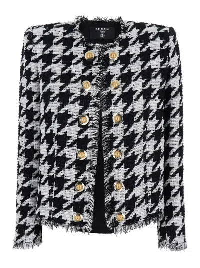 BALMAIN BLACKWHITE ALL-OVER CHECK BLAZER