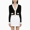 BALMAIN BLACK/WHITE CARDIGAN WITH GOLD BUTTONS