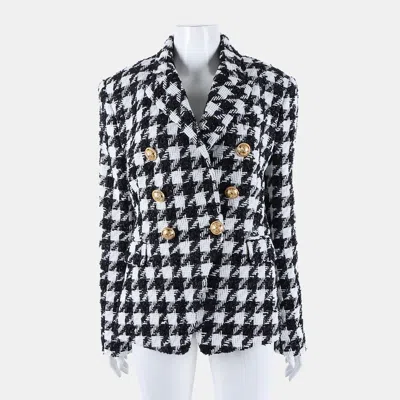 Pre-owned Balmain Black/white Cotton Polyamide Polyester Wool Jacket Size S