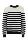 Balmain Embossed Monogram Striped Sweater In Blackwhite