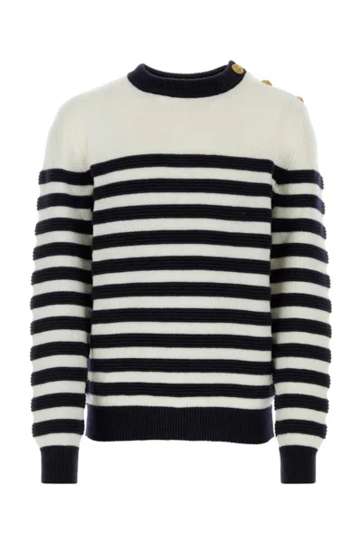 BALMAIN BLACKWHITE EMBROIDERED CASHMERE SWEATER