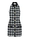 Balmain Black And White Halterneck Mini Dress With Houndstooth Motif In Tweed And Satin Woman In Animal Print