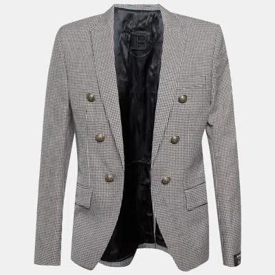 Pre-owned Balmain Black/white Houndstooth Wool Open Front Blazer Xl