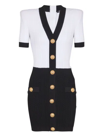 Balmain Blackwhite Knitted Dress In White
