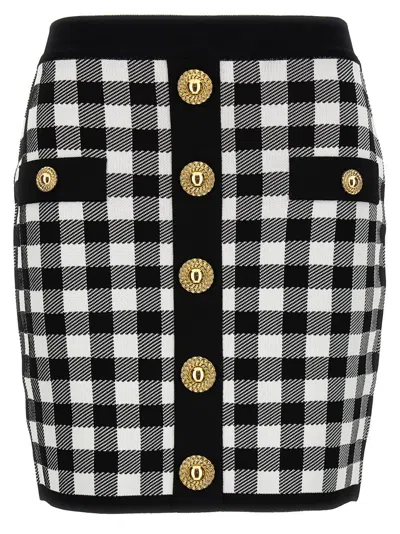 BALMAIN BLACKWHITE LOGO BUTTON SKIRT