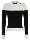 Balmain 3-button Twisted Knit Colorblock Top In Black
