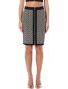Balmain Monogram Wool Pencil Skirt With Zip