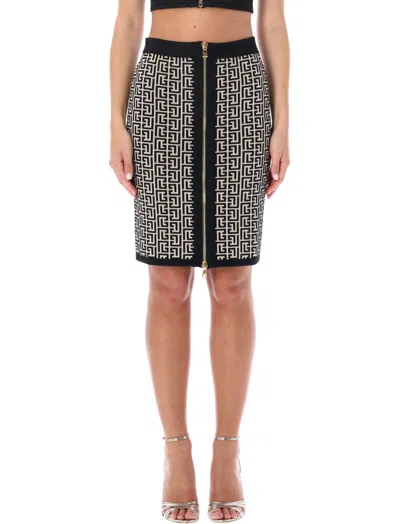 BALMAIN BLACKWHITE MONOGRAM KNIT MINI SKIRT