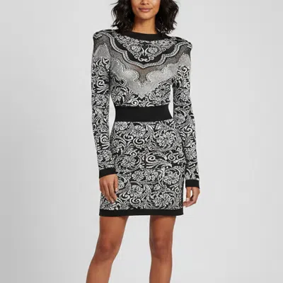 Pre-owned Balmain Black/white Printed Knit V- Neck Short Dress S In Blue