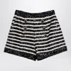 Balmain Black And White Striped Shorts With Jewel Buttons In All-over Sequins Fabric Woman