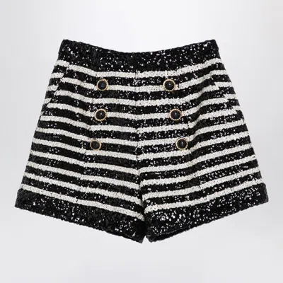 Balmain Black/white Striped Shorts With Sequins