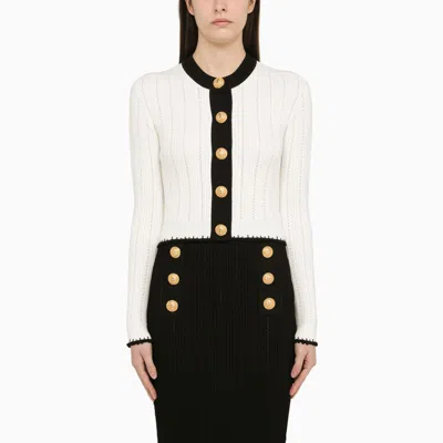 BALMAIN BLACK/WHITE VISCOSE BUTTONED CARDIGAN