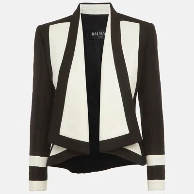 Pre-owned Balmain Black/white Wool Blend Two-tone Open-front Jacket M