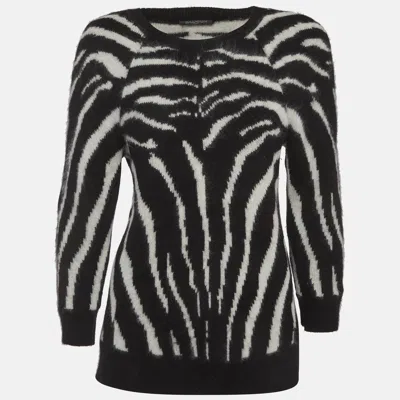 Pre-owned Balmain Black/white Zebra Print Wool Knit Raglan Sleeve Sweater S