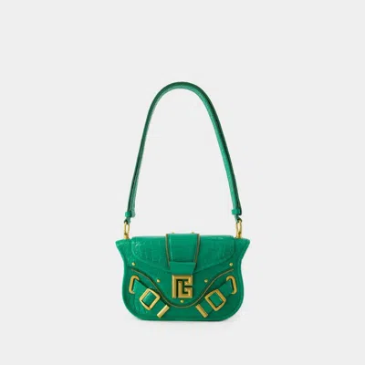 Balmain Blaze Small Croc-effect Crossbody Bag In Green