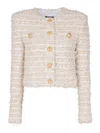 Balmain White Crewneck Cardigan With Jewel Buttons In White