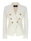 Balmain White Double-breasted Jacket With Peak Lapels And Logo Buttons In Fabric Women In White