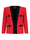 Balmain Shawl Collar Double Wool Crepe Jacket In Red