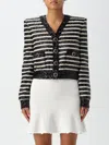 Balmain Striped Sequined Crop Jacket With Button Details In Schwarz