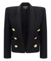 Balmain Cropped Grain De Poudre Edge-to-edge Jacket With 6 Buttons In Black
