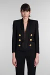 Balmain Cropped Grain De Poudre Edge-to-edge Jacket With 6 Buttons In Black