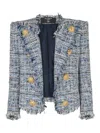 Balmain 'side To Side' Blue Jacket With Peak Revers And Jewel Buttons In Blue