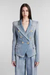 Balmain Denim Jacket With Embossed Buttons In Blue
