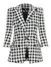 Balmain Long Tweed Houndstooth Blazer In Black