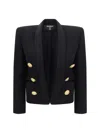 Balmain Women Black Cropped Grain De Poudre Edge-to-edge Jacket In Noir/noir